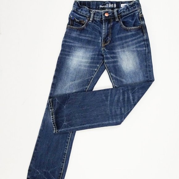GAP Other - Gap Kids 1969 Slim Straight Denim Jeans Girls 10 Adjustable Waist Faded Whiskers